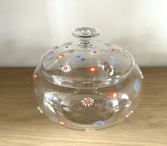 Image 1 of grand bol en verre vintage peint à la main