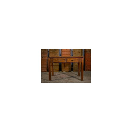 Image 1 of Vintage drawer table in wood with brass knobs, Italy 1970