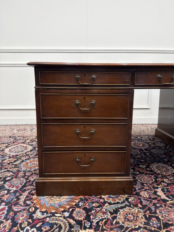 Grande Scrivania Partner Inglese Antica – Scrivanie, Leather, Wood (photo 7 of 22)