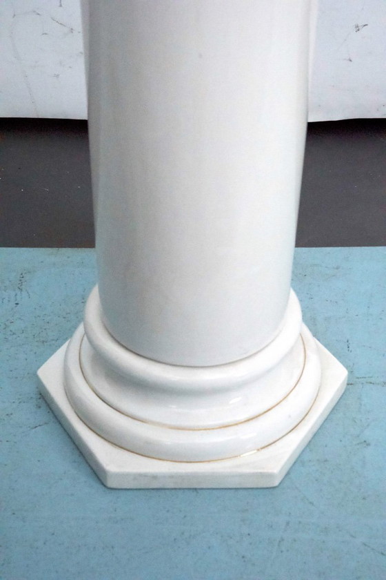 Image 1 of Tommaso Barbi Oversized White Ceramic Vase with Gold Details and Column, Italy 1970s