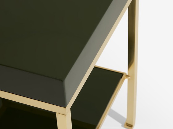 Image 1 of Paar Beistelltische, grün lackiertes Messing, Guy Lefevre, Maison Jansen, 1970