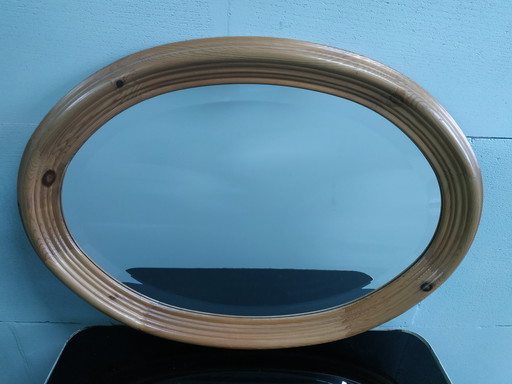 Vintage Oval Oak Faceted Mirror