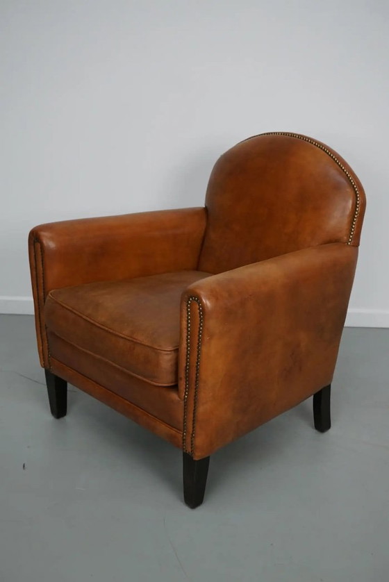 Image 1 of Vintage Nederlandse clubfauteuil van cognackleurig leer