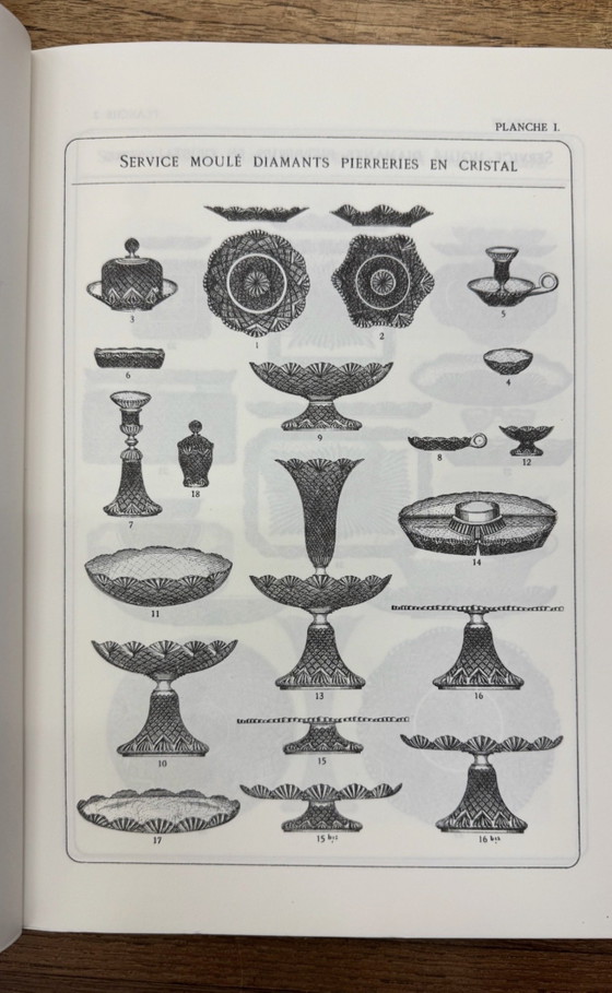 Image 1 of Val Saint Lambert “Diamants Pierreries” dessertservies – 7-delig – geperst kristal – vermeld in de catalogus van 1913