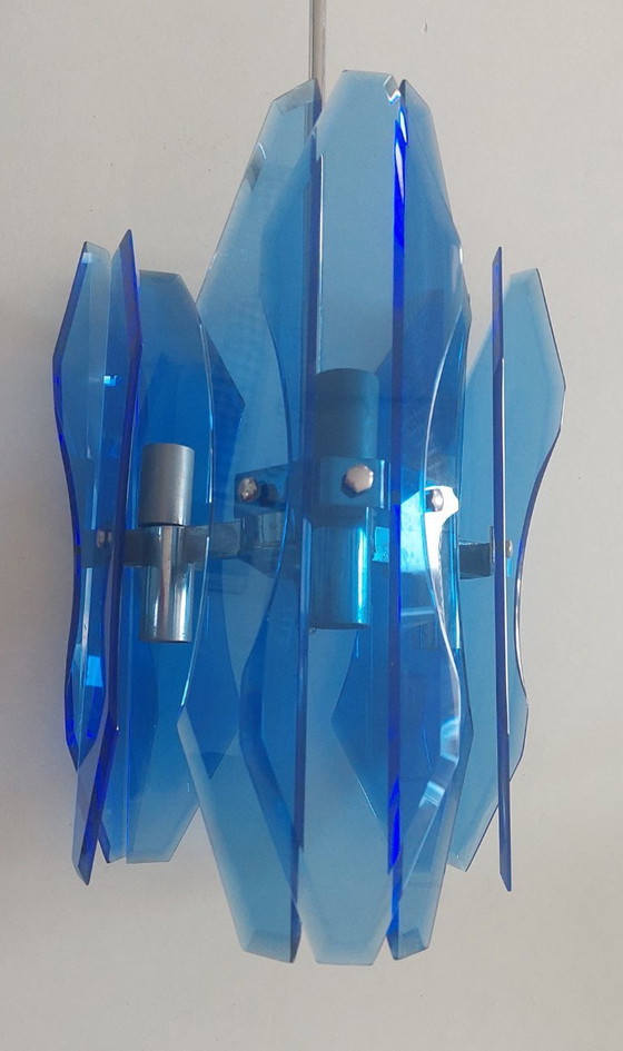 Image 1 of Italiaanse blauwe glazen hanglamp uit het midden van de 20e eeuw van Veca