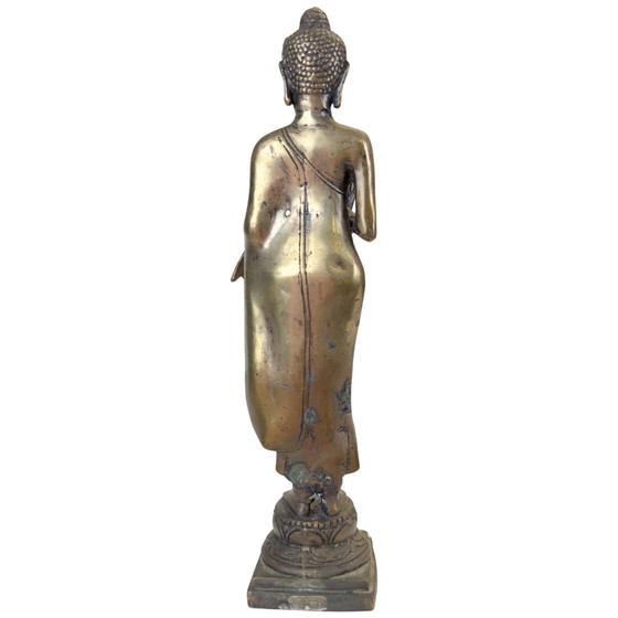 Antike thailändische Bronze Buddha Statue – Abhaya Mudra – 31 cm – Bildhauerei (photo 5 of 10)