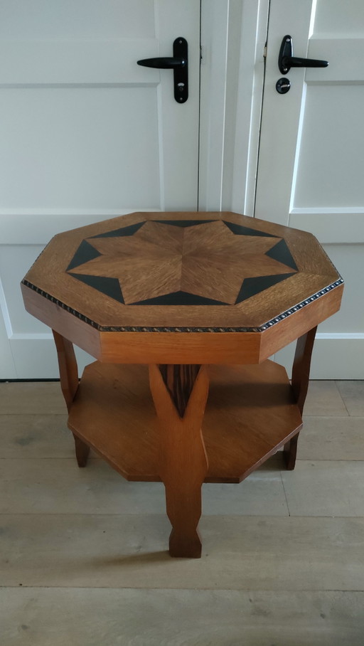 Table d'appoint Art Déco, table basse octogonale, table basse style École d'Amsterdam