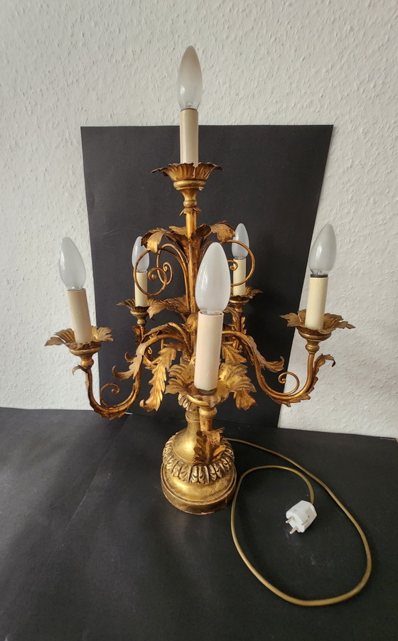 2 lampade da terra fiorentine antiche, dorate, forgiate e intagliate a mano, in stile Hollywood Regency, (photo 14 of 21)