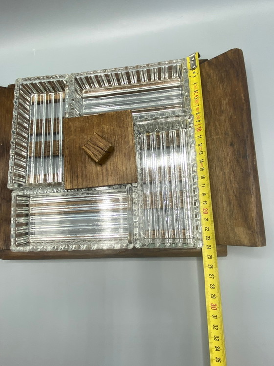 Art Deco Pressed Glass and Wood Hors d'oeuvre Set - 5 Small Dishes – Glass & Decanter (photo 3 of 4)
