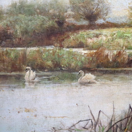Image 1 of Landscape with Swans, Oil Painting on Canvas, English School, 19th Century