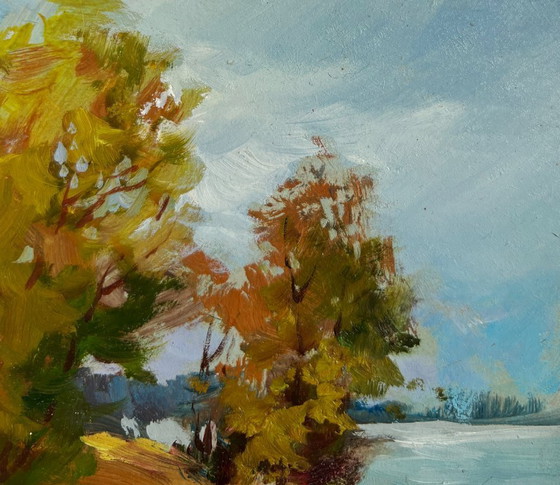 Image 1 of Origineel olieverfschilderij: Herfstboslandschap, herfstmelancholie