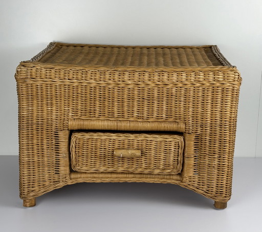 Table basse vintage en rotin avec tiroir table de chevet / table d'appoint