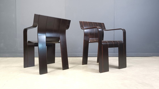 Image 1 of Ensemble de 6 chaises de salle à manger vintage en bandes par Gijs Bakker pour Castelijn, 1970
