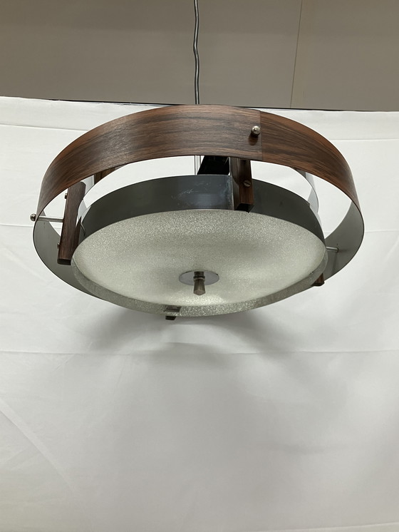 Image 1 of Vintage teak look Scandinavisch space age design hanglamp