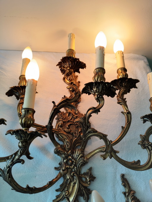 Due Applique da Parete Stile Barocco – kandelaars en kaarsen, Brass