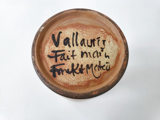 Image 1 of Vintage Vallauris stoneware roller vase with thistles, 1970s, by Fonck & Mateo