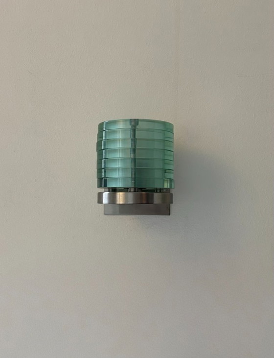 Image 1 of Coppia di lampade da parete vintage postmoderne, in vetro e metallo, Belgio, 1990