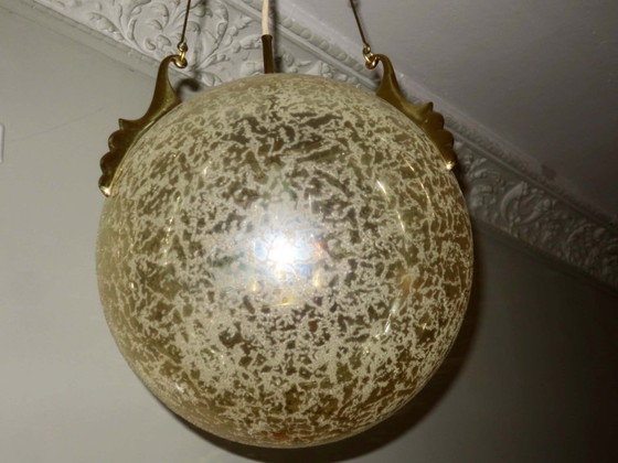 Image 1 of Suspension globe en verre dépoli et laiton Doria Leuchten, années 1970