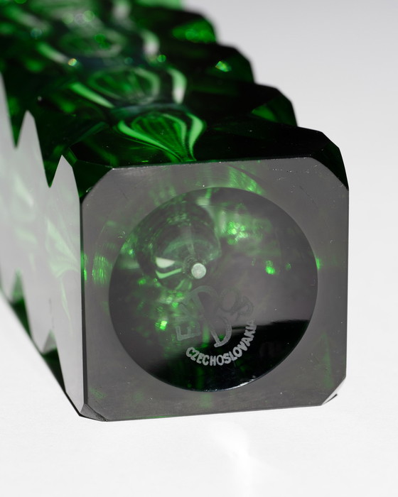 Image 1 of Exbor Oldřich Lipa (Lipský) Skulpturale smaragdgrüne Kunstglasvase Böhmen 60er Jahre