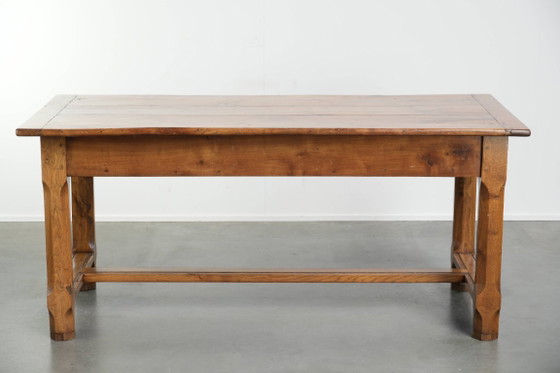 Characterful Antique French Dining Table from the 18th Century with a Fruitwood Top and an Oak Base (photo 5 of 13)