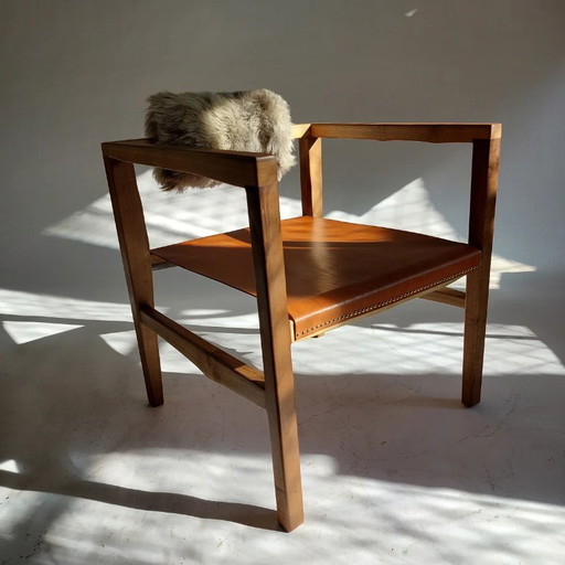 PUNKT Workshop Contemporary Sculptural Walnut Bar Stool – Adjustable Industrial Steel Base – One of a Kind