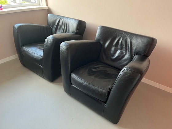 Image 1 of Set van 3 Gerard van den Berg “Label Barzoi” fauteuils in zwart Bald Sprang leer