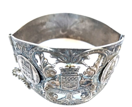 antieke Frans verzilverde manchetarmband uit 1920