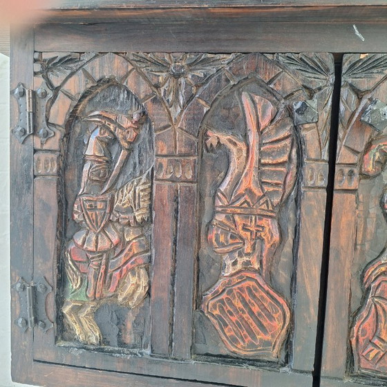 Image 1 of Arts of México Spaans-koloniale gesneden en beschilderde console/dressoir, jaren 1940-1950