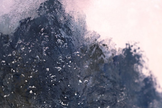 Large Original Framed Abstract Landscape Painting in Pink and Blue - A Doorway for Later (photo 9 of 19)