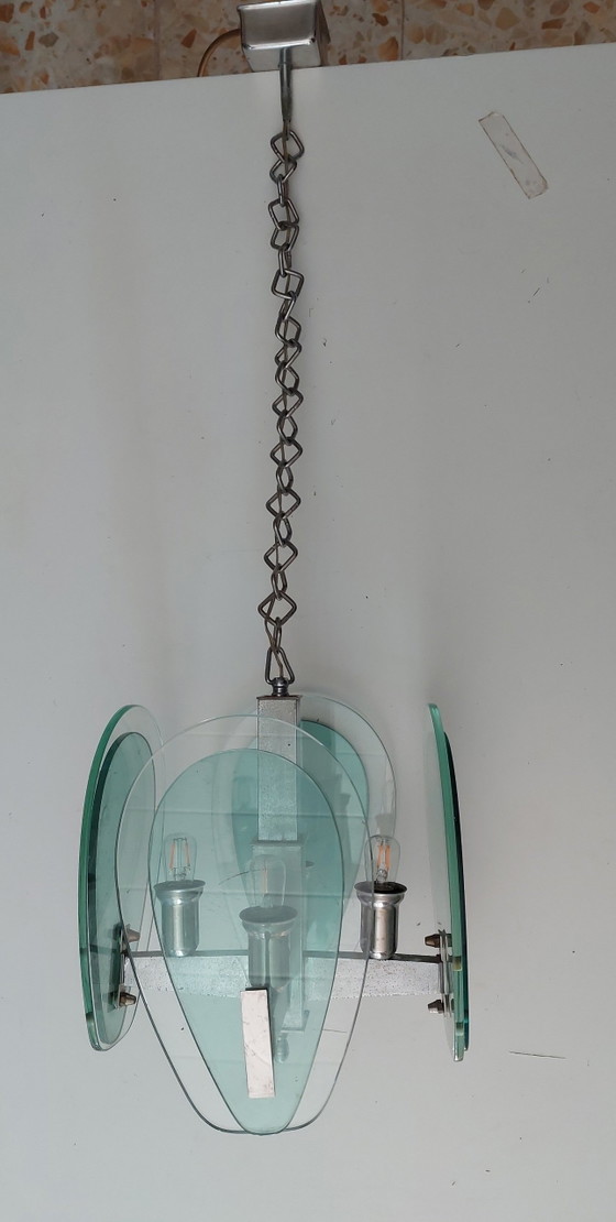 Image 1 of Fonta Arte 1970s Turquoise Glass Pendant Lamp