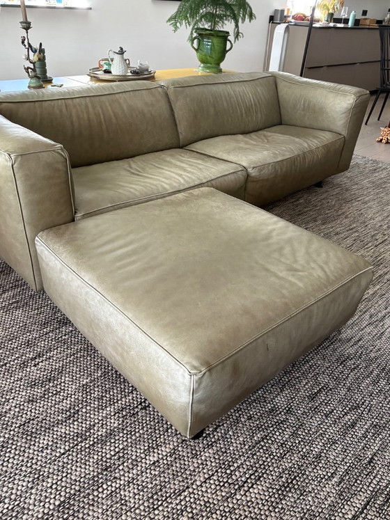 Image 1 of Cartel Living Replay Sofa aus gebürstetem Leder mit passendem Hocker