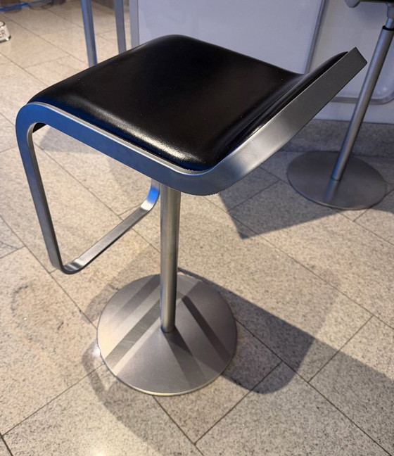 Image 1 of Tabouret de bar La Palma en acier inoxydable et cuir noir (lot de 4)