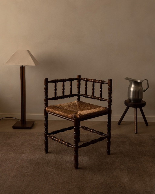 Silla vintage de bobbin con asiento de junco