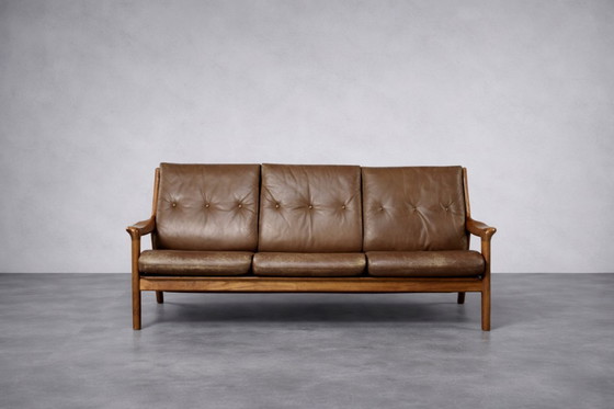 Image 1 of Vintage Mid-Century Danish Modern 3-Seater Brown Leather Sofa by Georg Thams from A/S Vejen Polstermøbelfabrik, 1960s