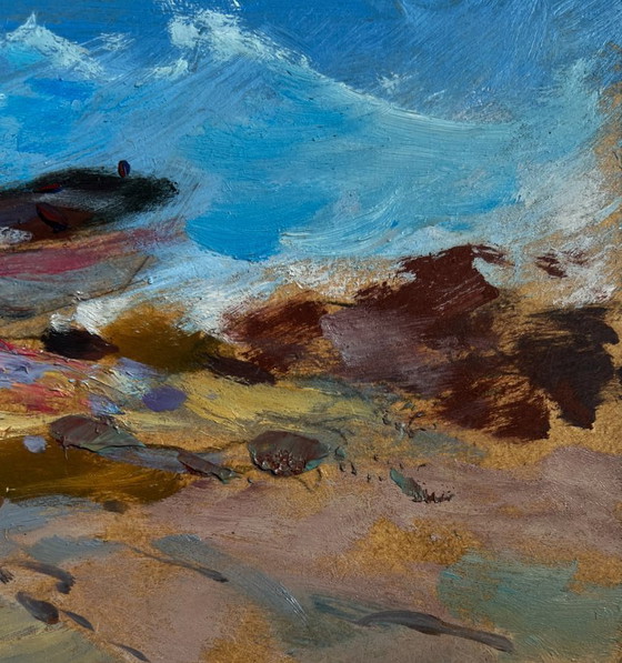 Image 1 of Original Oil Painting Sea Coastal Landscape Raging sea waves