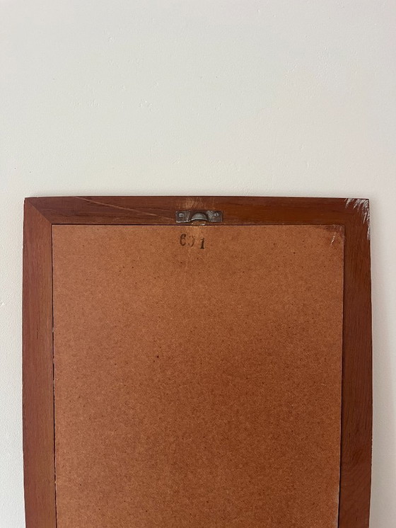 Image 1 of Vintage Deense teakhouten spiegel met afgeronde onderkant - spiegel uit het midden van de 20e eeuw