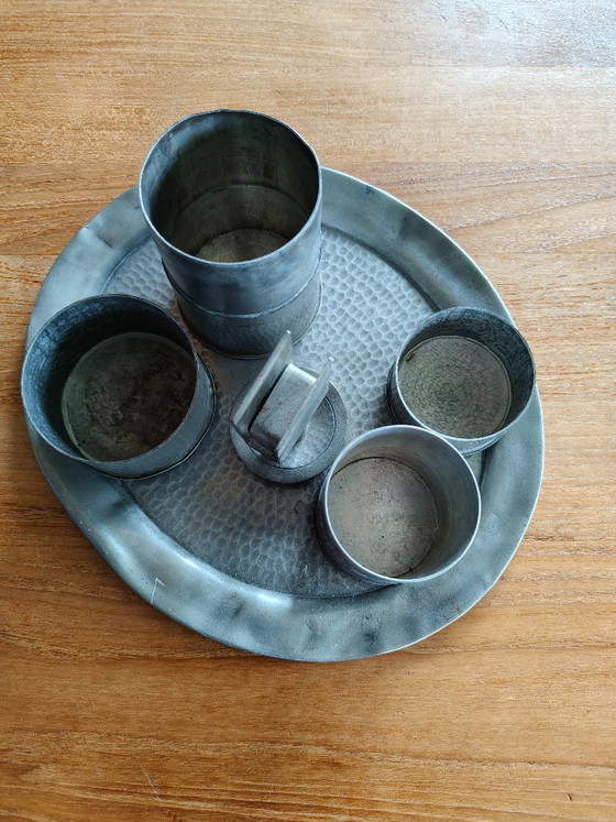 Image 1 of Set da fumo antico in peltro C.K.L. composto da 4 pezzi.