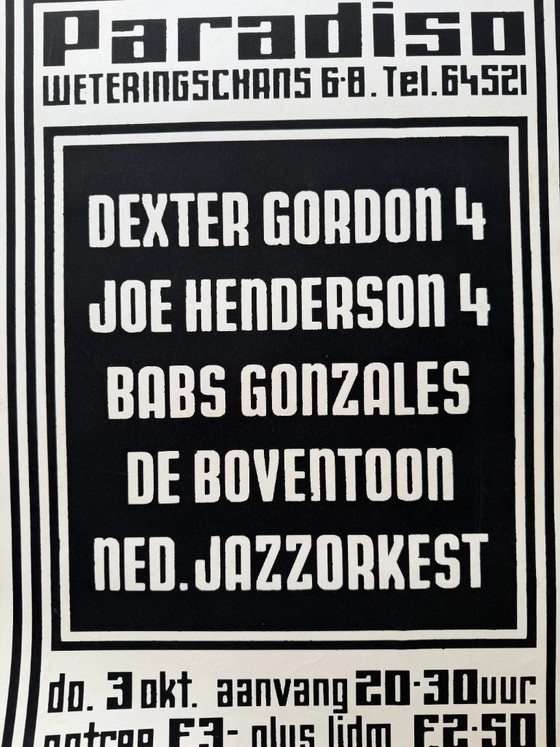 Image 1 of Affiche du concert de jazz Paradiso (1974), Martin Kaye, sérigraphie, vintage, Amsterdam