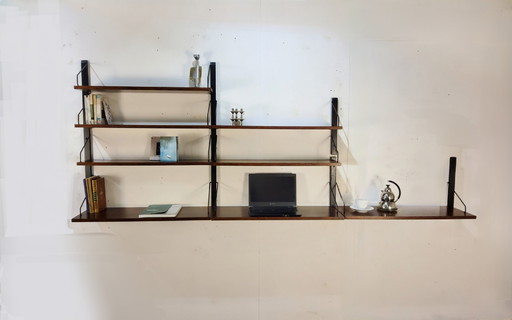 Estantería de pared danesa de teca, estilo de mediados de siglo, de Royal para Poul Cadovius, década de 1960.