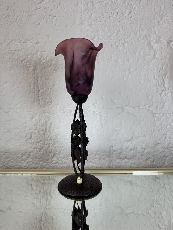 Image 1 of Art Deco tulip wrought iron lamp
