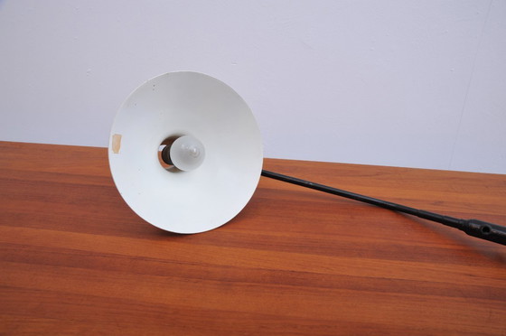 Image 1 of Clamp lamp with black arm and beige crackle shade (1950s)