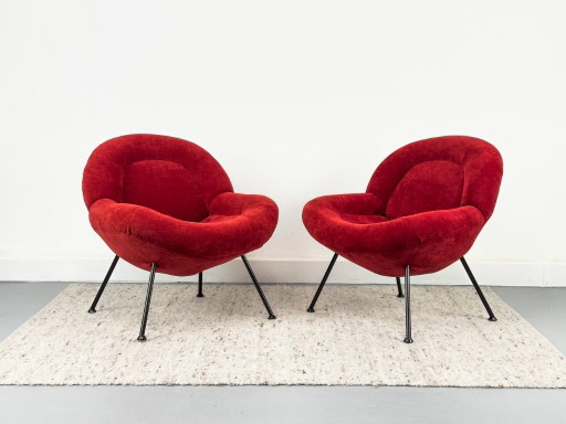 Fauteuils rouges de salon par Fritz Neth pour Correcta, années 1950, lot de 2 – Textile