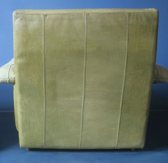 Image 1 of Patchwork Leather Lounge Chair and Ottoman in Olive Green by Laauser, 1970s