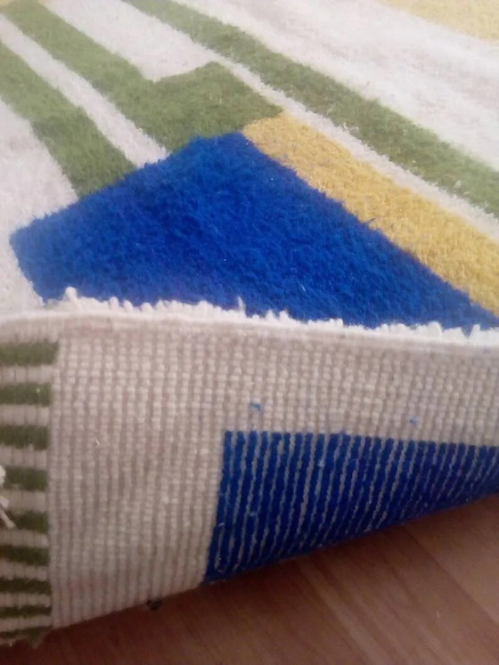 Tappeto berbero tessuto - motivo blu e giallo - tappeto marocchino fatto a mano - 300x210 cm – Tappeti, Wool (photo 7 of 8)