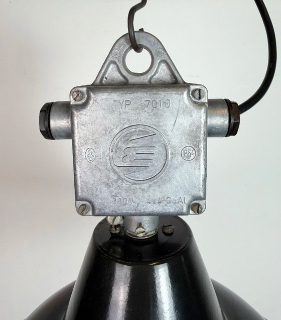 Image 1 of Set of 4 Industrial Black Enamel Pendant Lamps from Elektrosvit, 1960s