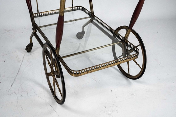 Image 1 of Mid-Century Italian Brass and Glass Bar Cart by Cesare Lacca. Italy 1950s