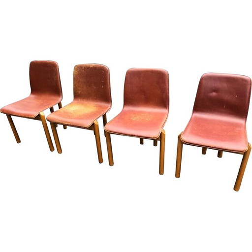 Set of 4 vintage chairs in Italian leather 1970