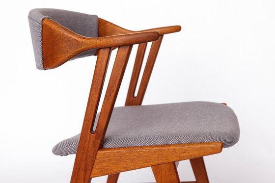 Image 1 of Unique Danish Armchair – 1960s/1970s Teak Vintage Desk or Dining Chair, Grey Upholstery, Mid Century Modern