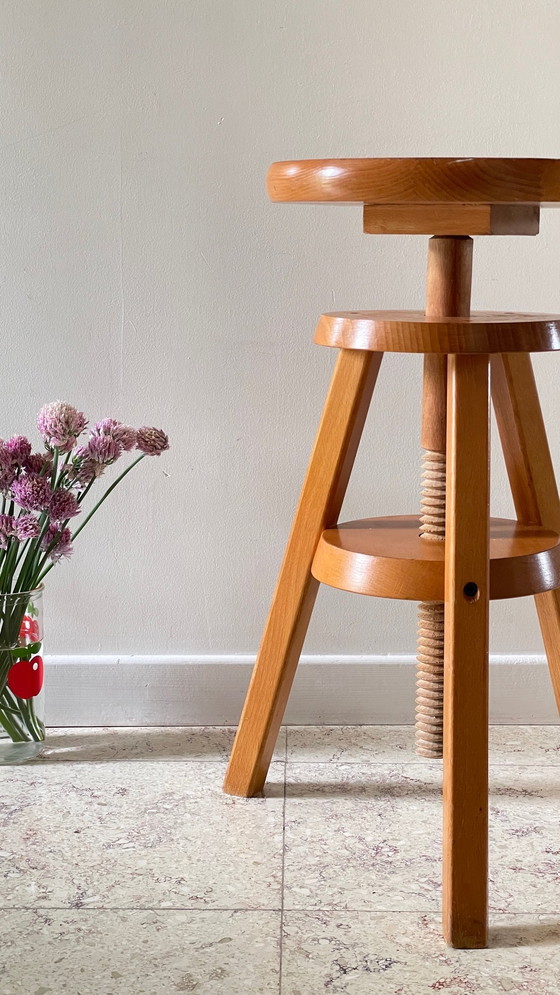 Image 1 of TABOURET HAUT Réglable Hêtre Massif VINTAGE