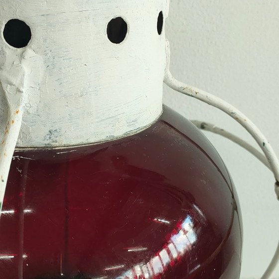 Ship's Lantern 360 Degrees With Spherical Red Glass, Pendant lamps, Metal, White, Vintage (photo 7 of 8)